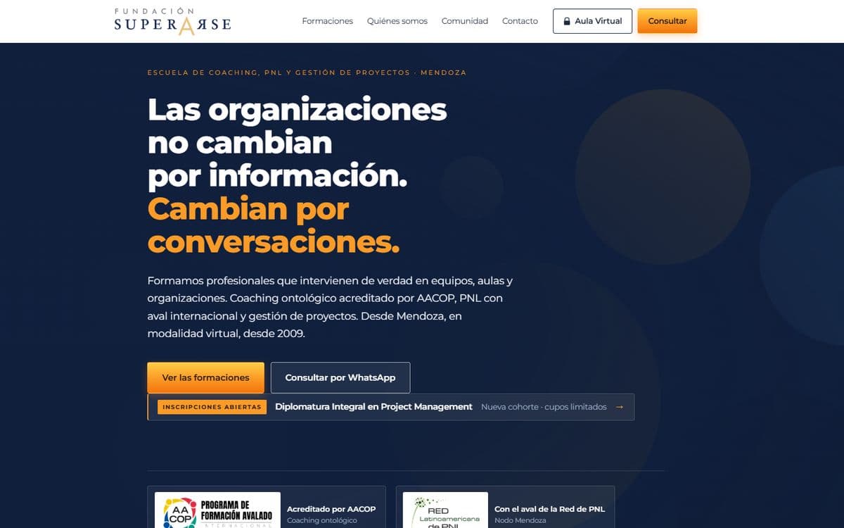 Sitio web de Fundación Superarse, escuela de coaching en Mendoza