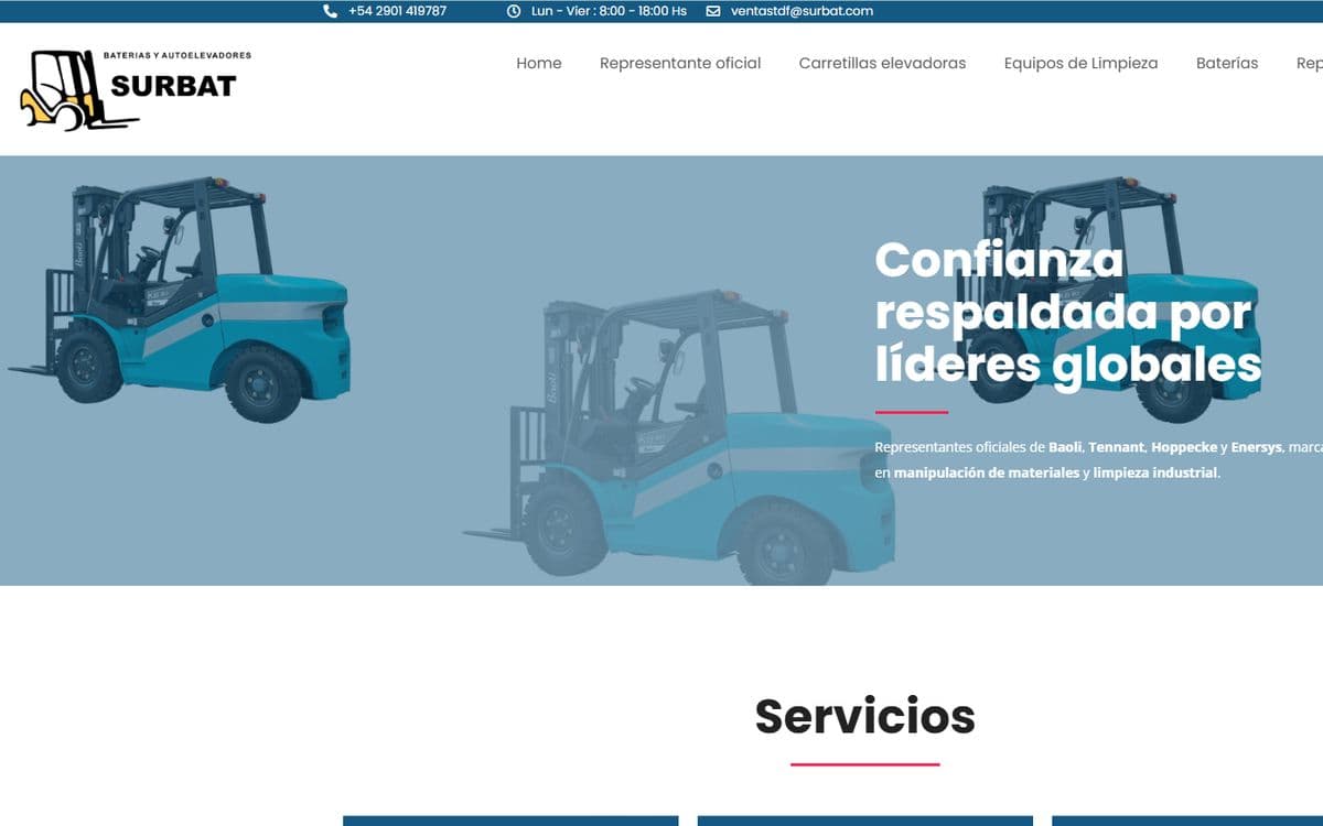 Sitio web de Surbat, autoelevadores y baterías en Tierra del Fuego